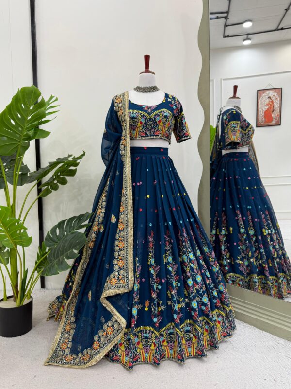 Blue Sequence Lehenga: Elegant Faux Georgette Style