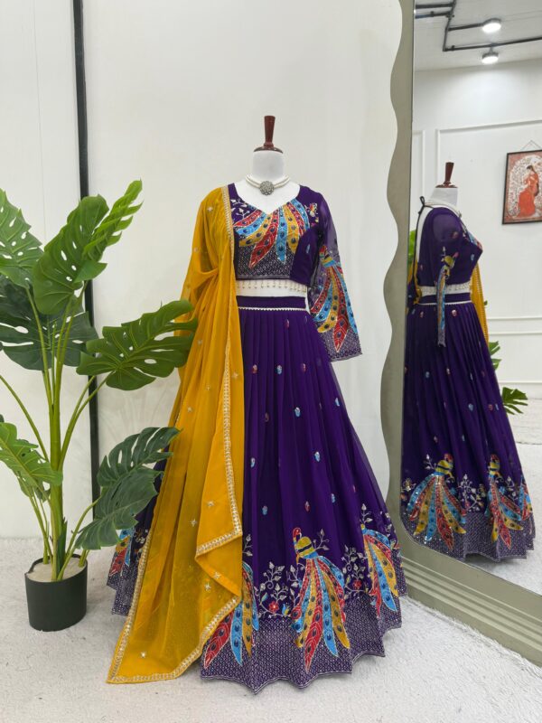 Deep Violet Color Faux Georgette Fabric Lehenga – Stylish