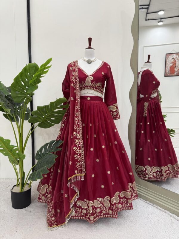 Maroon Color Jimmy Choo Fabric Lehenga
