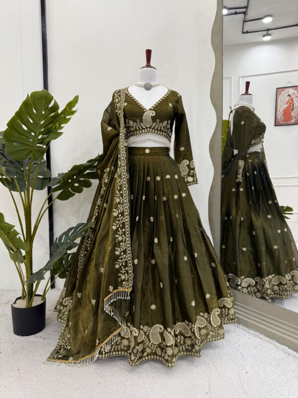 Mehandi Color Jimmy Choo Fabric Lehenga