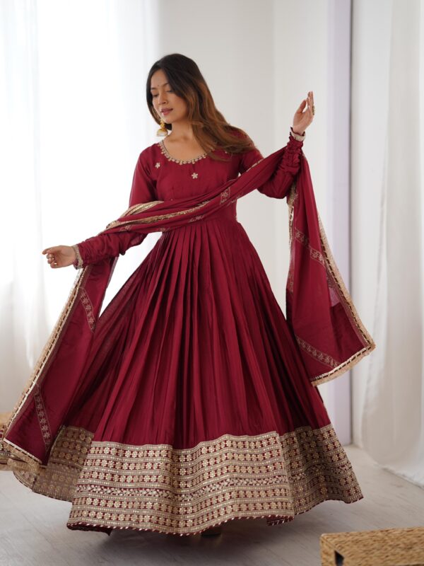 Maroon Color Chinon Silk Fabric Gown