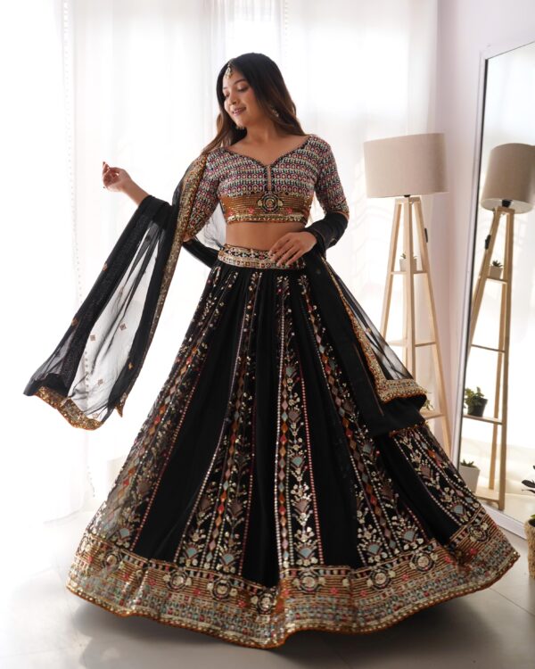 Black Color Faux Georgette Fabric Lehenga