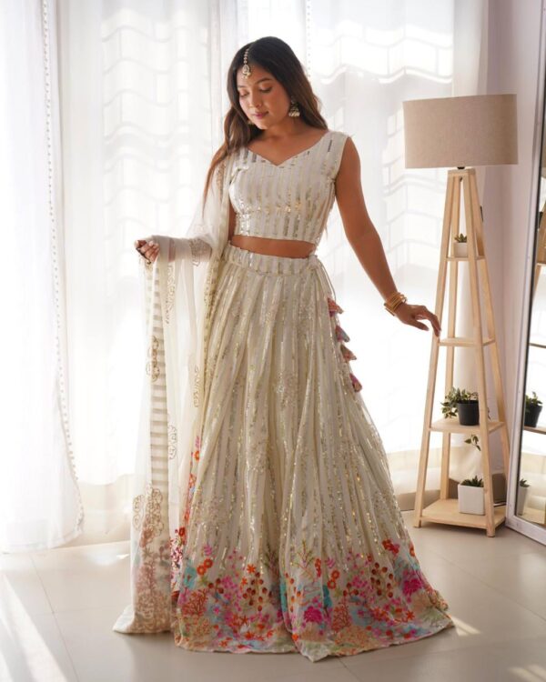 White Color Faux Georgette Fabric Lehenga