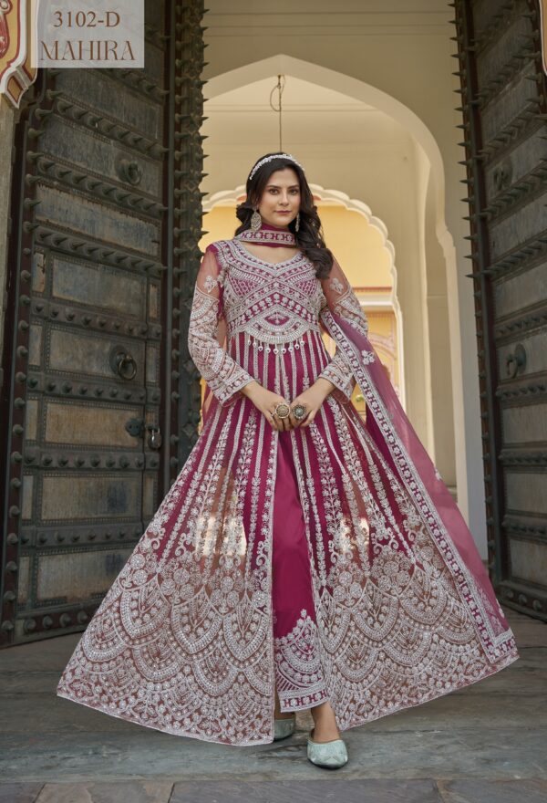 Rani Pink Color Pure Butterfly Net Fabric Heavy Embroidery Work Suit