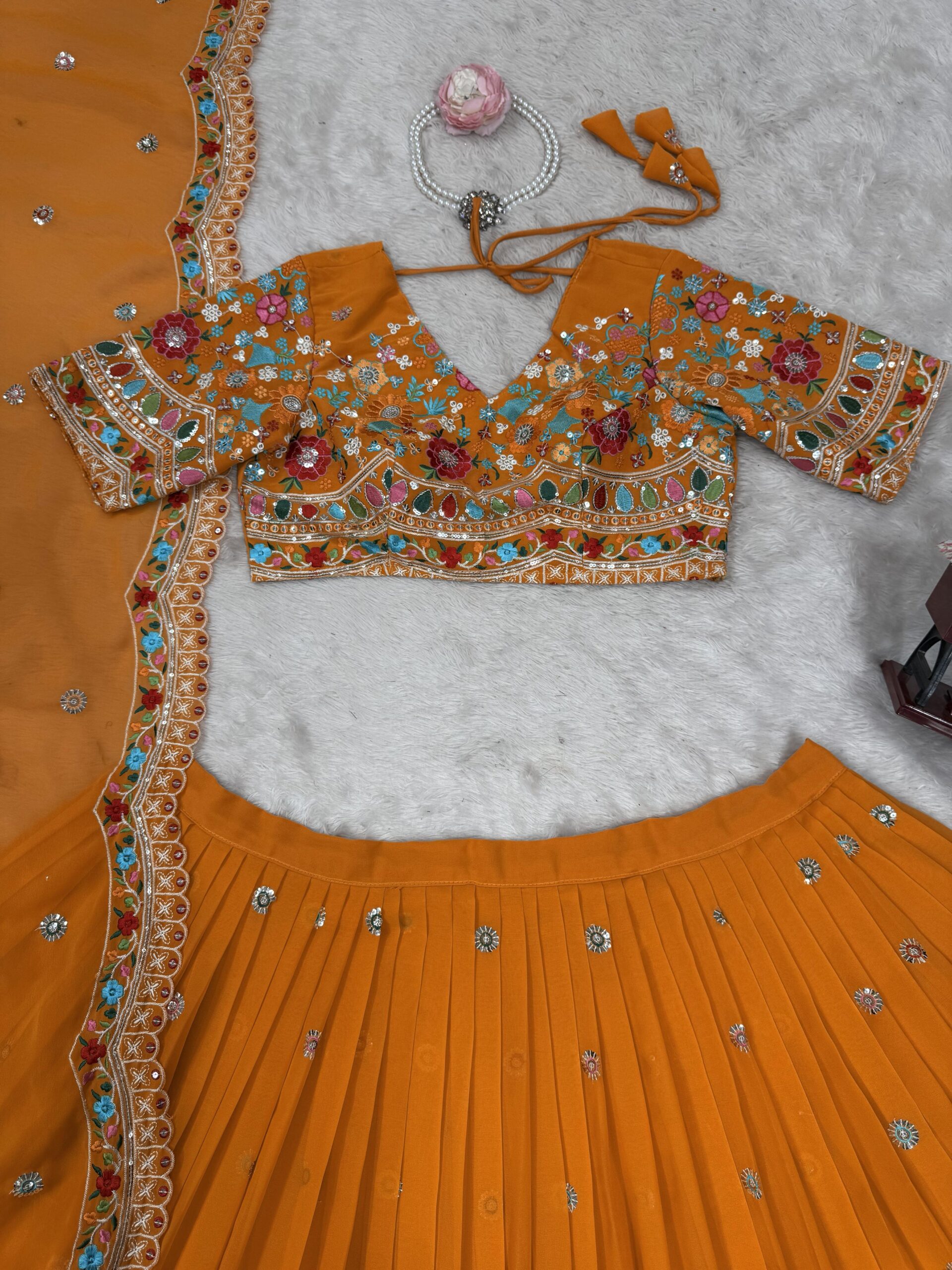 Fanta Color Faux Georgette Fabric Lehenga