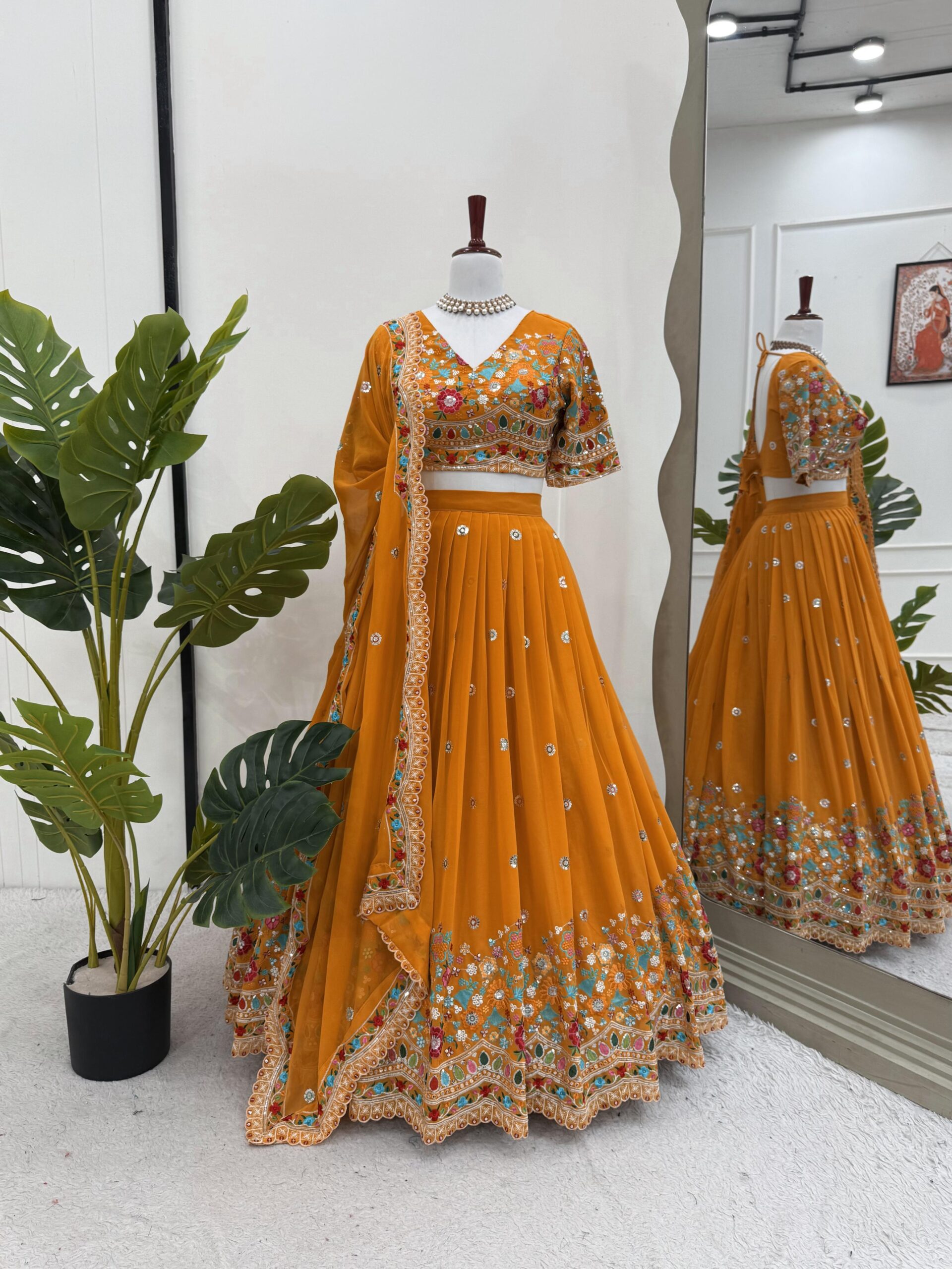 Fanta Color Faux Georgette Fabric Lehenga