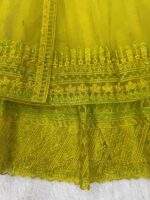 Lemon Yellow Butterfly Net Fabric Kediya Style Shrug Top Lehenga Set