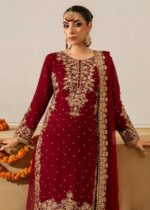 Maroon Faux Georgette Fabric Palazzo Set With Pearl Work