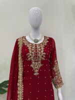 Maroon Faux Georgette Fabric Palazzo Set With Pearl Work