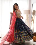 Multi Color Faux Georgette Fabric Thread With Sequence Work Lehenga