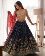 Multi Color Faux Georgette Fabric Thread With Sequence Work Lehenga