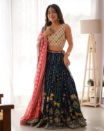 Multi Color Faux Georgette Fabric Thread With Sequence Work Lehenga