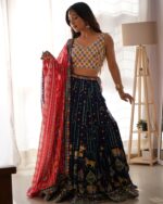 Multi Color Faux Georgette Fabric Thread With Sequence Work Lehenga