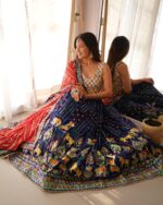 Multi Color Faux Georgette Fabric Thread With Sequence Work Lehenga