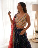 Multi Color Faux Georgette Fabric Thread With Sequence Work Lehenga