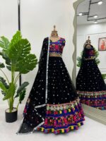 Navratri Special Black Color Faux Georgette Fabric Lehenga