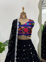 Navratri Special Black Color Faux Georgette Fabric Lehenga