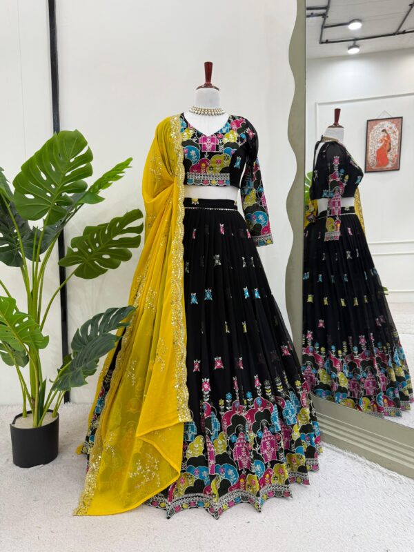 Navratri Special Black Color Faux Georgette Fabric Lehenga