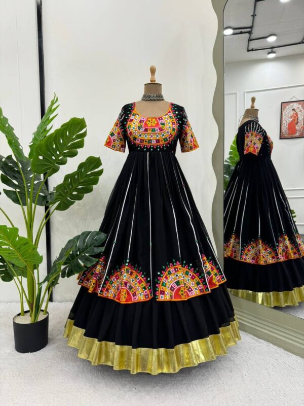 Navratri Special Black Color Faux Georgette Fabric Top Lehenga Set