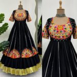 Navratri Special Black Color Faux Georgette Fabric Top Lehenga Set
