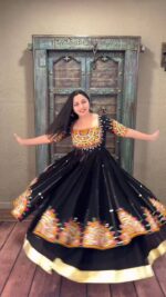 Navratri Special Black Color Faux Georgette Fabric Top Lehenga Set