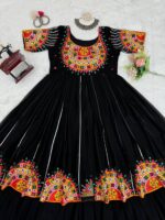 Navratri Special Black Color Faux Georgette Fabric Top Lehenga Set