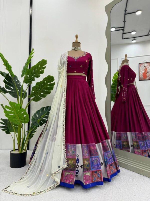 Navratri Special Dark Pink Color Rayon Fabric Digital Print Work Lehenga