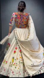 Navratri Special White Color Rayon Fabric Digital Print Work Lehenga