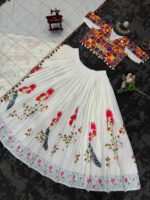 Navratri Special White Color Rayon Fabric Digital Print Work Lehenga