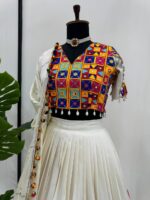 Navratri Special White Color Rayon Fabric Digital Print Work Lehenga