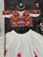 Navratri Special White Color Rayon Fabric Digital Print Work Lehenga