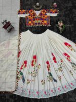 Navratri Special White Color Rayon Fabric Digital Print Work Lehenga