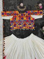 Navratri Special White Color Rayon Fabric Digital Print Work Lehenga