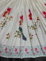 Navratri Special White Color Rayon Fabric Digital Print Work Lehenga