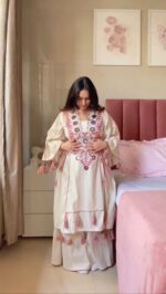 Off White Color Rayon Fabric Peplum Style Top Suit