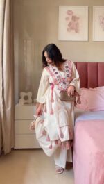 Off White Color Rayon Fabric Peplum Style Top Suit