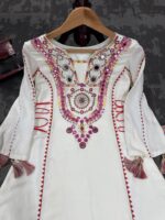 Off White Color Rayon Fabric Peplum Style Top Suit