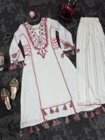 Off White Color Rayon Fabric Peplum Style Top Suit