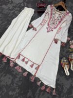 Off White Color Rayon Fabric Peplum Style Top Suit