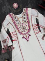 Off White Rayon Fabric Peplum Palazzo Style Cord Set Suit