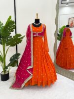 Orange Color Faux Georgette Fabric With Koti Style Suit