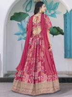 Pink Color Chinon Silk Fabric Digital Print Embroidery Work Lehenga