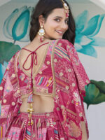 Pink Color Chinon Silk Fabric Digital Print Embroidery Work Lehenga