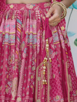 Pink Color Chinon Silk Fabric Digital Print Embroidery Work Lehenga