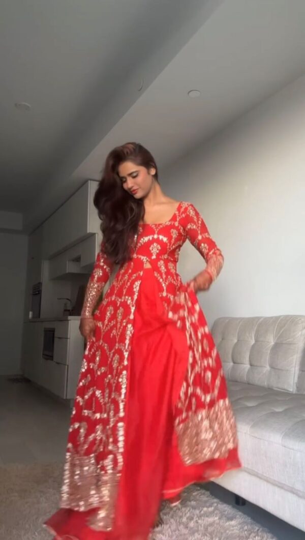 Red Color Faux Georgette Fabric Suit