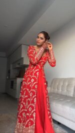 Red Color Faux Georgette Fabric Suit