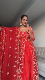 Red Color Faux Georgette Fabric Suit