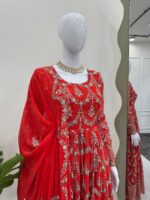 Red Color Faux Georgette Fabric Suit