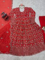 Red Color Faux Georgette Fabric Suit