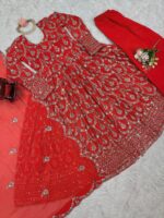 Red Color Faux Georgette Fabric Suit